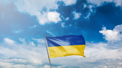 mavi gök yüzü arka planında ukrayna bayrağı Translation: flag of ukrain on blue sky background