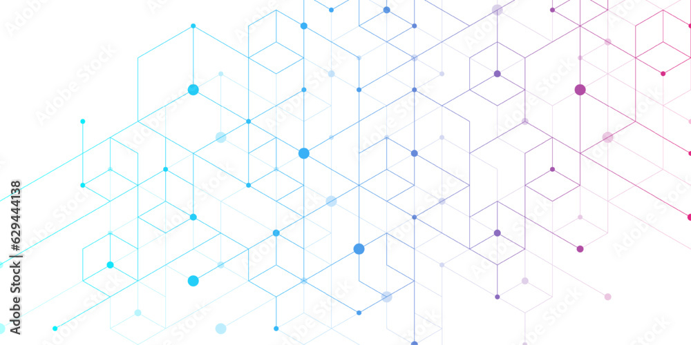 Aufkleber Modern technology vector illustration with square grid. Technology banner template cubes texture. Digital geometric abstraction with lines and dots