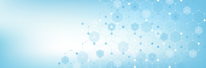 Fototapeta premium Health care and medical pattern innovation concept background design. Abstract geometric hexagons shape medicine and science background. Vector illustration