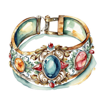 watercolor bracelet with gemstones clip art preview