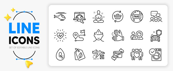 Fototapeta na wymiar Washing machine, Clapping hands and Refresh website line icons set for app include Heartbeat, Yoga, Refresh cart outline thin icon. Love couple, Qr code, Helicopter pictogram icon. Vector