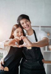 Asian couple joking around, couple, leisure activities.