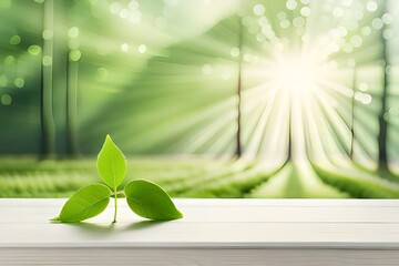 green leaves on a wooden background