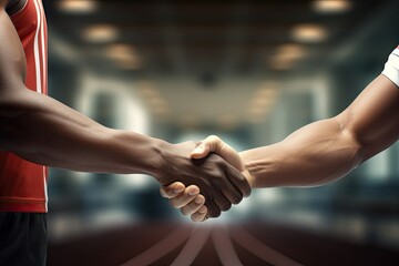 Sportsman partnership meeting. Closeup isolated handshake isolated.