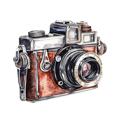 Old Retro Camera, PNG Clipart Image, Vintage Painted Watercolor Art, Generative AI