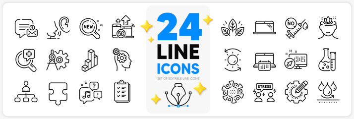 Icons set of Whisper, Voicemail and Coronavirus line icons pack for app with Thoughts, Management, Puzzle thin outline icon. Waterproof, New message, 5g internet pictogram. Checklist. Vector