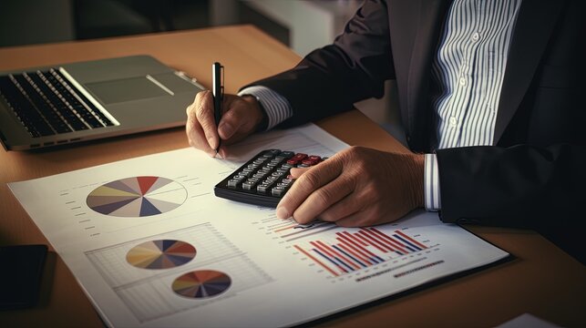 Photo of an accountant calculating profits with financial analysis charts, generated by AI