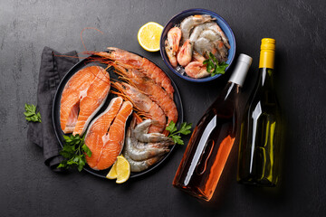 Seafood and Wine on a Table