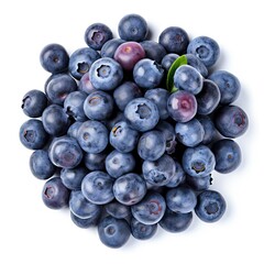 Top View Fresh and Healthy Fruit Isolated Blueberries on a White Background