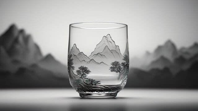 a glass with a picture drawn inside it