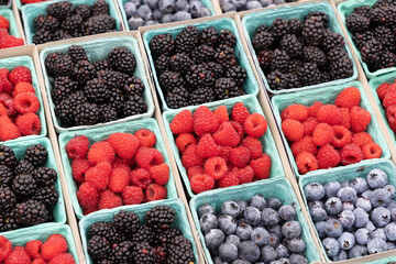 Various berries in boxes