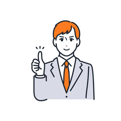 笑顔でグッドサインをするスーツを着た若い男性のシンプルなベクターイラスト素材