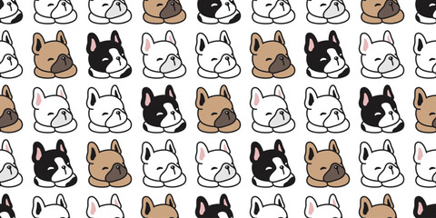 dog seamless pattern french bulldog cartoon puppy sleeping vector pet bread footprint paw doodle gift wrapping paper tile background repeat wallpaper scarf isolated illustration design