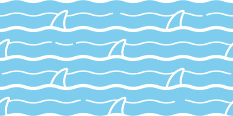 shark fin seamless pattern dolphin wave ocean vector fish whale cartoon gift wrapping paper tile background repeat wallpaper animal illustration sea ocean doodle design scarf isolated