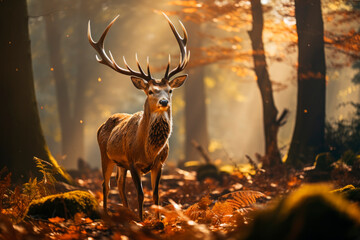 Deer with a big horns, beautiful forest animal