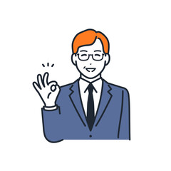 笑顔でOKサインをする経営者のシンプルなベクターイラスト素材