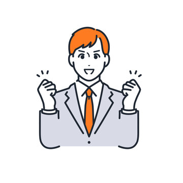 recommend clip art: ガッツポーズをするスーツの若い男性のシンプルなベクターイラスト素材