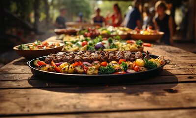 a barbeque grill filled with delicious grilled meat and vegetables