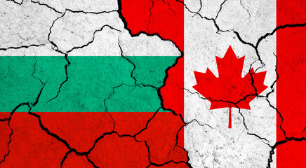 Flags of Bulgaria and Canada on cracked surface - politics, relationship concept