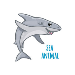  Cartoon shark, Sea Animal Floating Underwater.