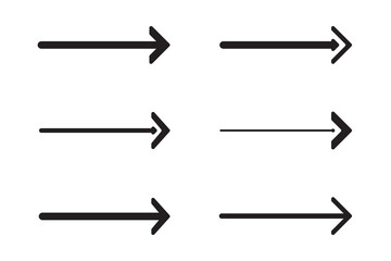 Set of straight black arrows isolated on white. Arrow icon, cursor. Vector illustration. - obrazy, fototapety, plakaty