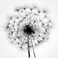 abstract dandelion fluff black and white illustration. Generative AI