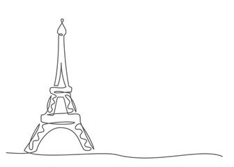 Eiffel tower One line drawing isolated on white background