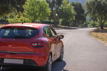 women and beautiful driving car. Friends or sisters on a car trip. Vacation and travel concept.
