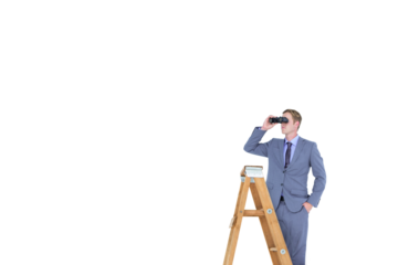 Digital png illustration of businessman looking through binoculars on transparent background