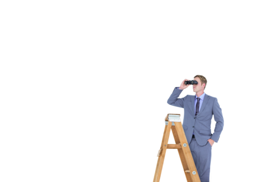 Digital png illustration of businessman looking through binoculars on transparent background