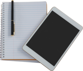 Digital png photo of tablet and notebook on transparent background