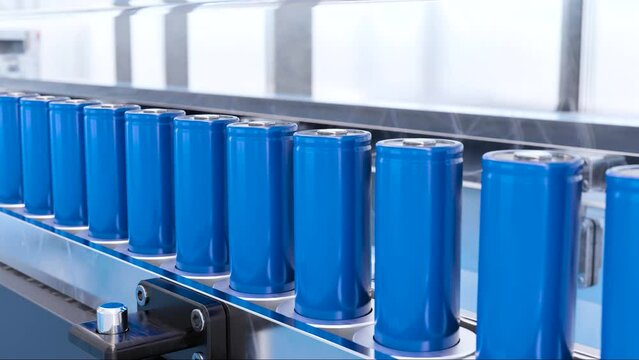 Lithium battery production line for electric vehicles or e-bikes. Clean factory environment. 3D render