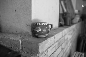 Antique pottery in old pesant house.