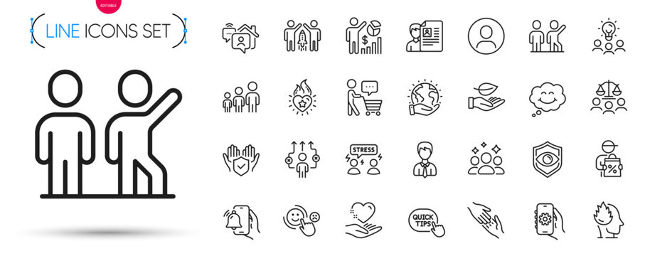 Pack Of Eye Detect, Customer Satisfaction And Difficult Stress Line Icons. Include Helping Hand, Insurance Hand, Partnership Pictogram Icons. Business Hierarchy, Quick Tips, Leaf Signs. Vector