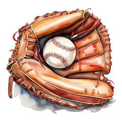 Baseball Glove Sports Gear, PNG Clipart Image, Painted Watercolor Art, Generative AI