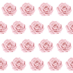 Seamless pattern with pink roses on white background. Vector illustration.
