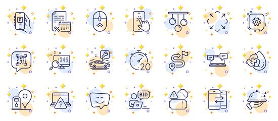 Fototapeta na wymiar Outline set of Maximize, Recycle water and Online auction line icons for web app. Include Phone communication, Search, Internet chat pictogram icons. Phone touch, Tickets, Calendar tax signs. Vector