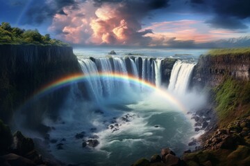 Fototapeta premium a beautiful waterfall in a mountainous area. the beauty of nature. generative ai.