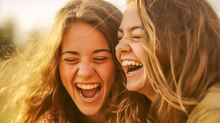 Fototapeta premium laughing friends, happy girls, made with Generative AI