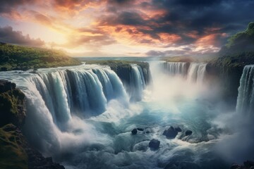 Fototapeta premium a beautiful waterfall in a mountainous area. the beauty of nature. generative ai.