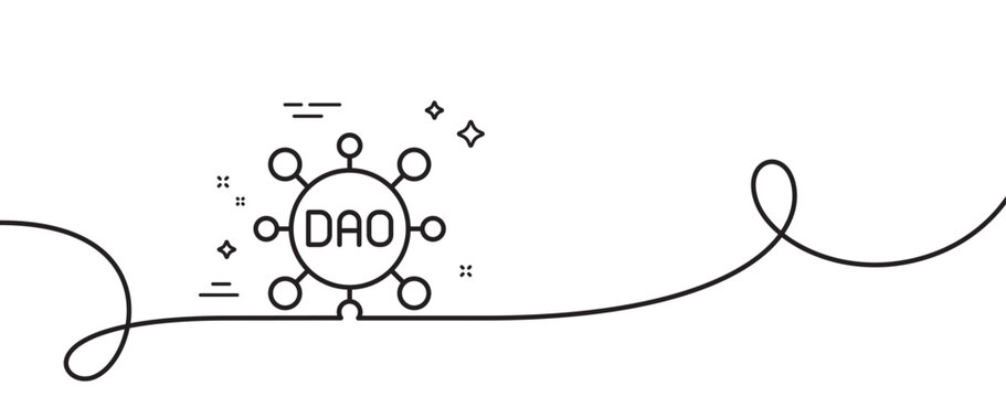 Dao line icon. Continuous one line with curl. Decentralized autonomous organisation sign. Blockchain technology symbol. Dao single outline ribbon. Loop curve pattern. Vector