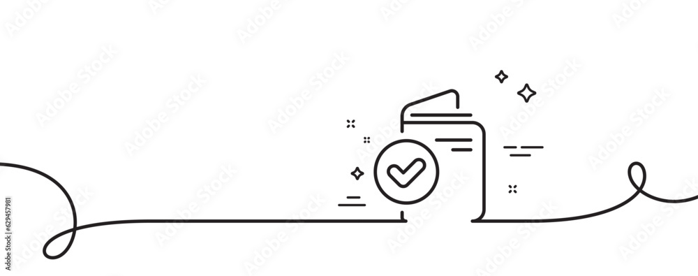 Aufkleber verification document line icon. continuous one line with curl. accepted passport sign. approved sym
