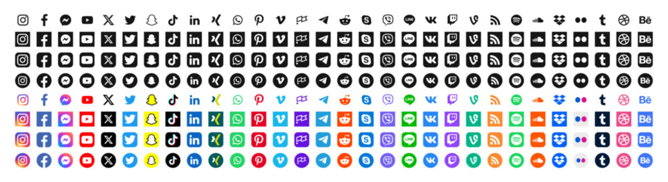 Set of social media icons. Social network vector symbols.