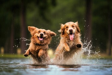 dogs paws splashing in water as it catches frisbee