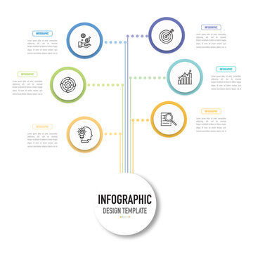 Circular Mind Map Infographic Template Or Element With 6 Step, Process, Option, Colorful Circle, Button, Paper Origami, Arrow, Tag, Minimal Style For Sale Slide, Flowchart, Workflow, Schedule, History