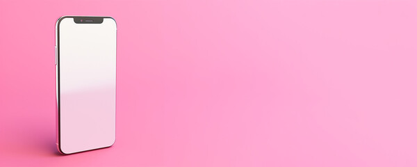 Smartphone device isolated on pink background with copy space. Generative AI banner