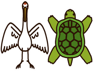 鶴と亀のセットイラスト