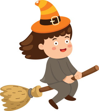 little witch flying on a broomstick