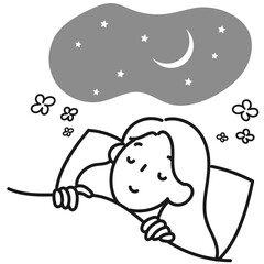 安眠している若い女性のイラスト