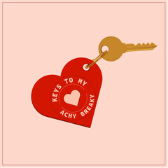  Ironic witty keychain in red heart with the word achy breaky hearts